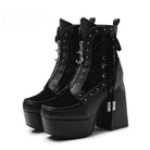 Kobine Women's Gothic Studded Lace-up Zipper Platform Ankle Boots