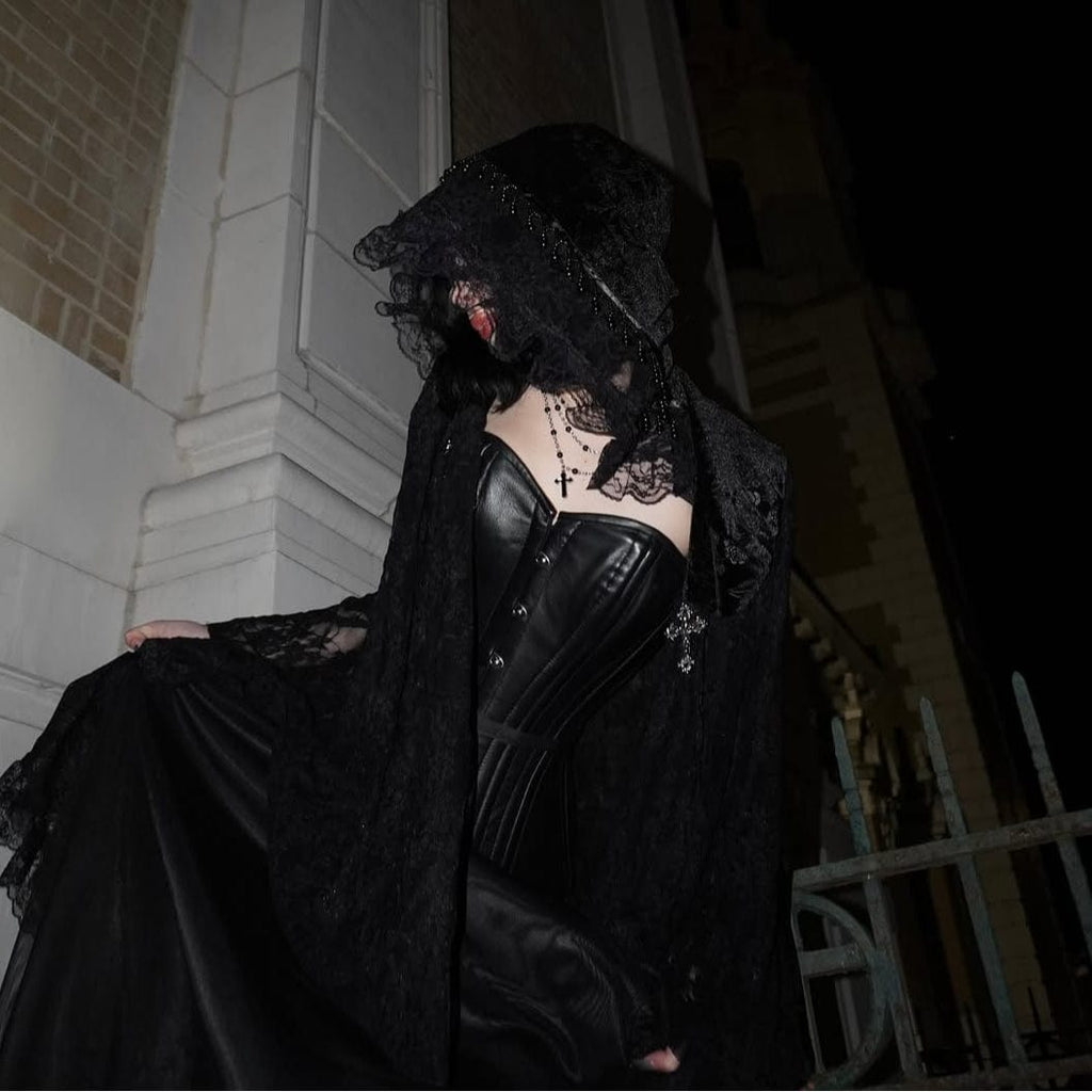 Kobine Women's Gothic Tassels Lace Cape with Hood