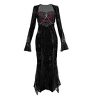 Women's Gothic Velvet Cross Chain Flare Sleeve  Mermaid Maxi Dress - Punk Design