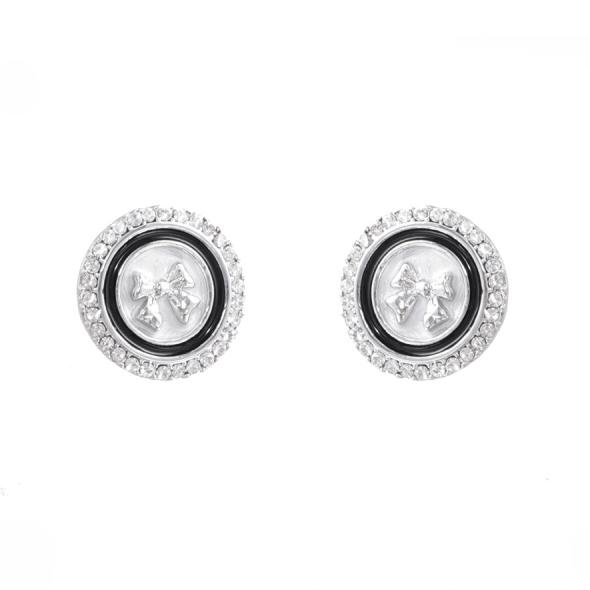 Kobine Women's Grunge Bowknot Button Rhinestone Earrings