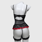 Kobine Women's Grunge Bowknot Lace-up Sexy Lingerie Set with Garter