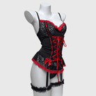 Kobine Women's Grunge Bowknot Lace-up Sexy Lingerie Set with Garter