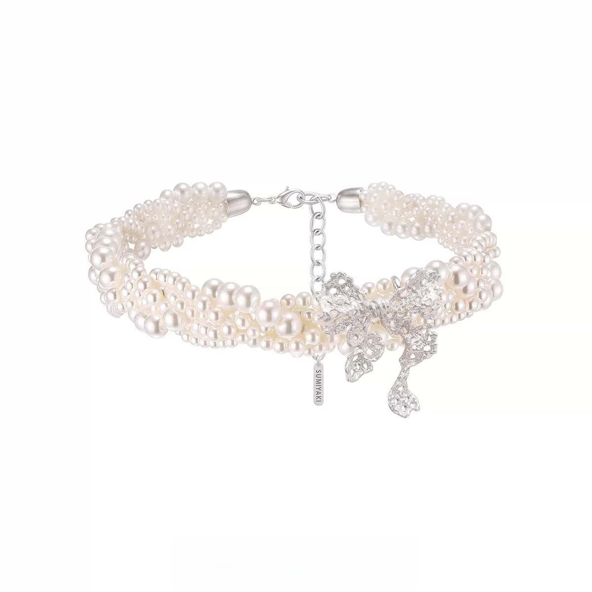 Kobine Women's Grunge Bowknot Layered Pearl Necklace