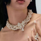 Kobine Women's Grunge Bowknot Layered Pearl Necklace