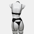 Kobine Women's Grunge Bowknot Sexy Strappy Lingerie Set with Garter & Gloves