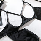 Kobine Women's Grunge Bowknot Sexy Strappy Lingerie Set with Garter & Gloves