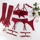 Kobine Women's Grunge Bowknot Sexy Strappy Lingerie Set with Garter & Gloves