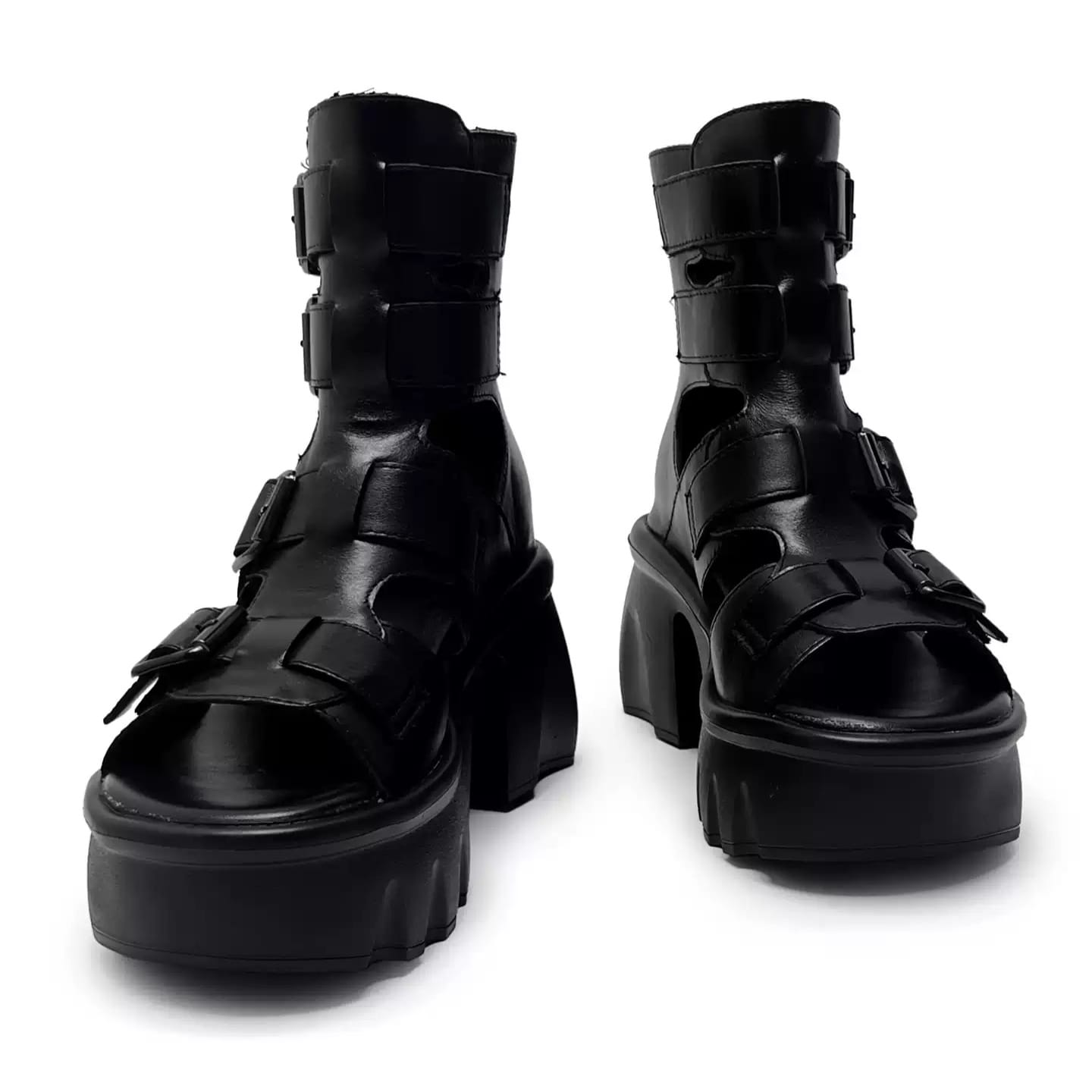 Kobine Women's Grunge Buckle Strap Cutout Open‑Toe Chunky Platform Heel Sandals