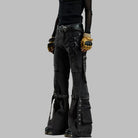 Kobine Women's Grunge Buckle Straps Multi Pockets Flare Pants