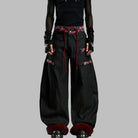 Kobine Women's Grunge Buckle Straps Plaid Patchwork Crop Top with Sleeves