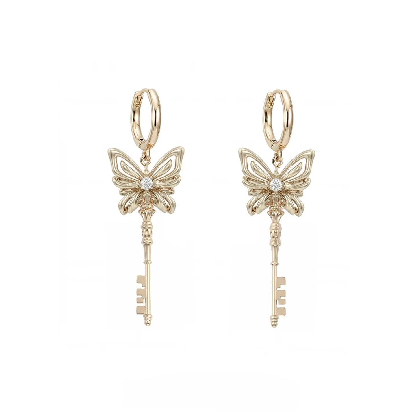Kobine Women's Grunge Butterfly Key Earrings