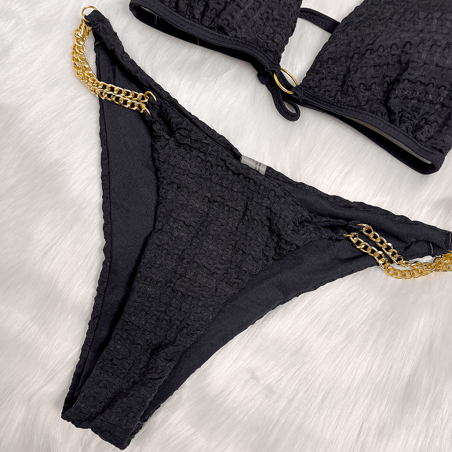 Kobine Women's Grunge Chain Halter Bikini Set