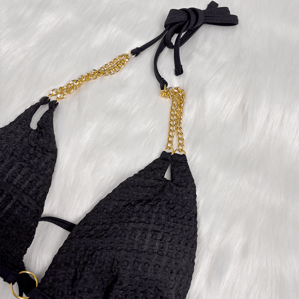 Kobine Women's Grunge Chain Halter Bikini Set