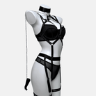 Kobine Women's Grunge Chain Ring Linked Choker Sexy Harness Lingerie Set
