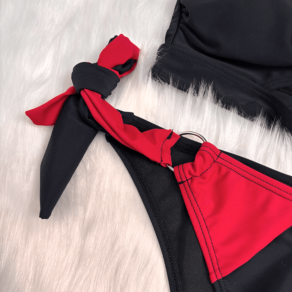 Kobine Women's Grunge Contrast Color Ring Tie Side Bikini Set