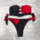 Kobine Women's Grunge Contrast Color Ring Tie Side Bikini Set