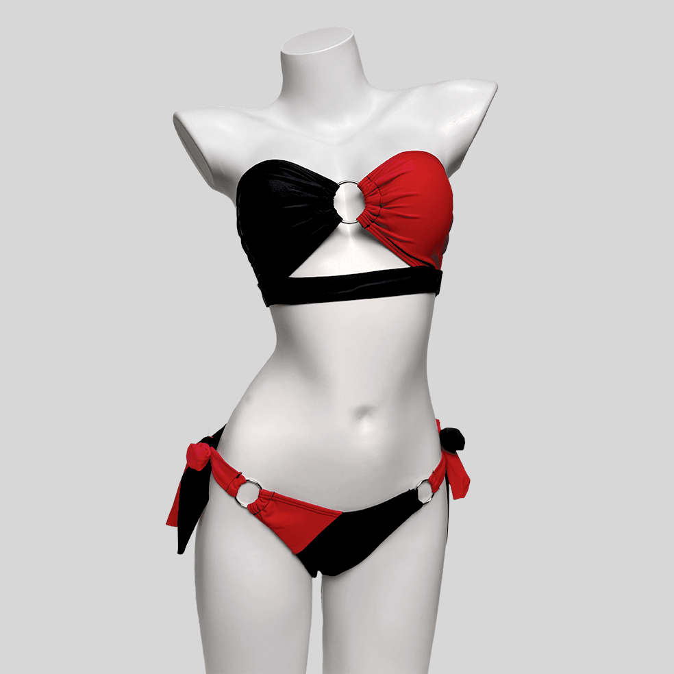 Kobine Women's Grunge Contrast Color Ring Tie Side Bikini Set