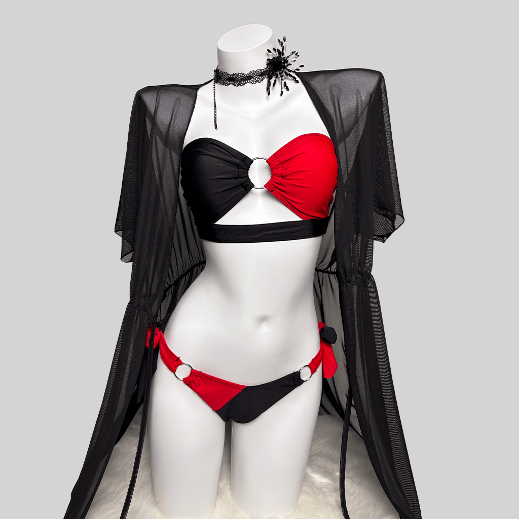 Kobine Women's Grunge Contrast Color Ring Tie Side Bikini Set