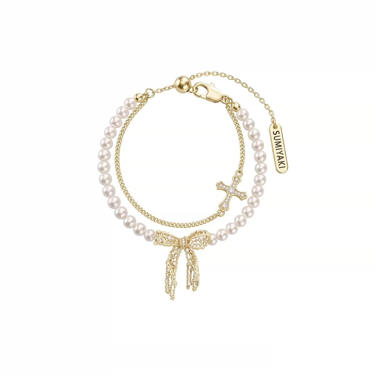 Kobine Women's Grunge Cross Bowknot Pearl Bracelet