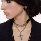 Kobine Women's Grunge Cross Chain Choker