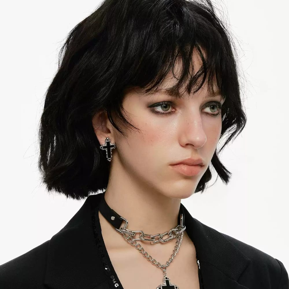Kobine Women's Grunge Cross Earrings