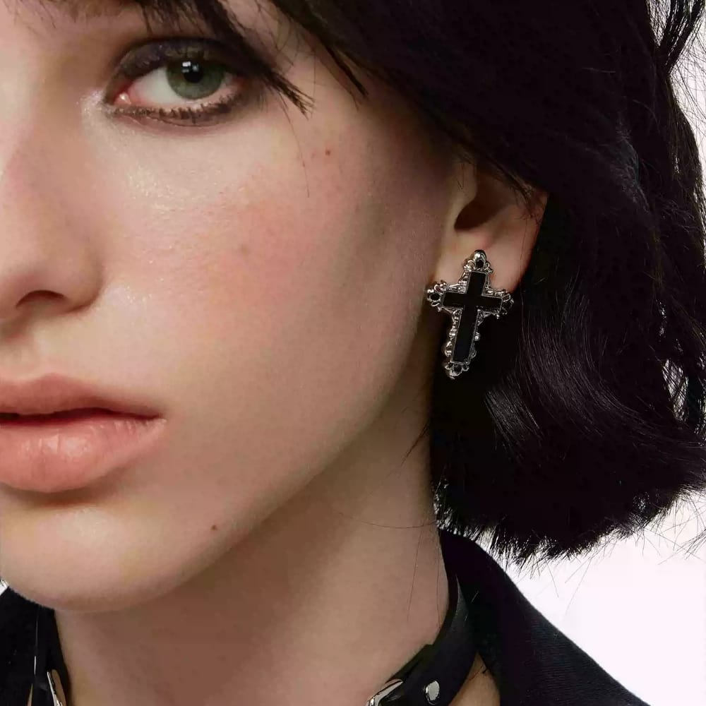 Kobine Women's Grunge Cross Earrings