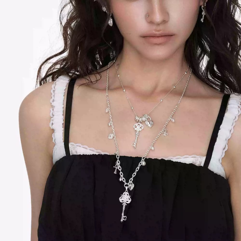 Kobine Women's Grunge Cross Heart Key Necklace