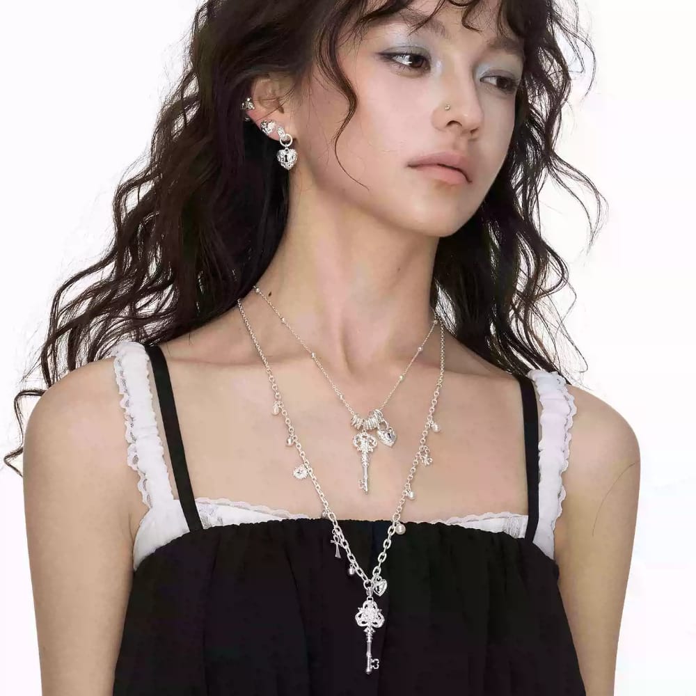 Kobine Women's Grunge Cross Heart Key Necklace