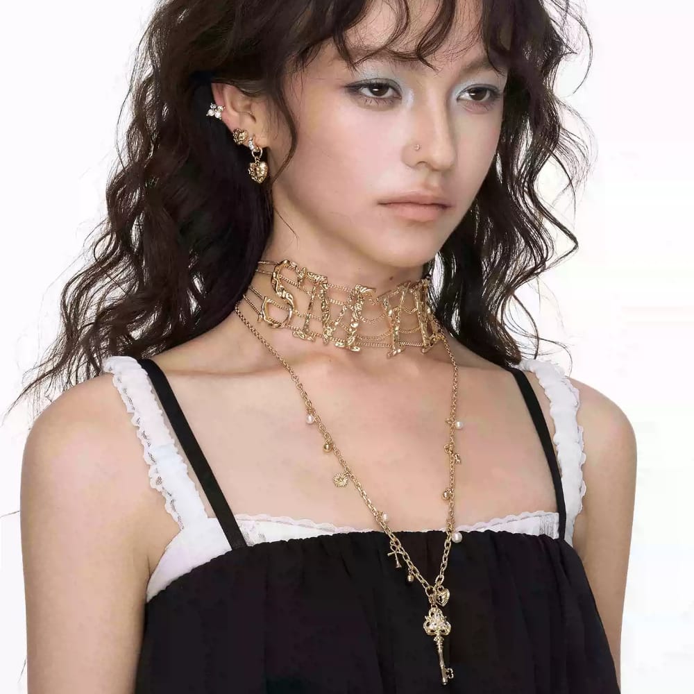 Kobine Women's Grunge Cross Heart Key Necklace