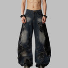 Kobine Women's Grunge Distressed Patchwork Ultra Wide Leg Jeans