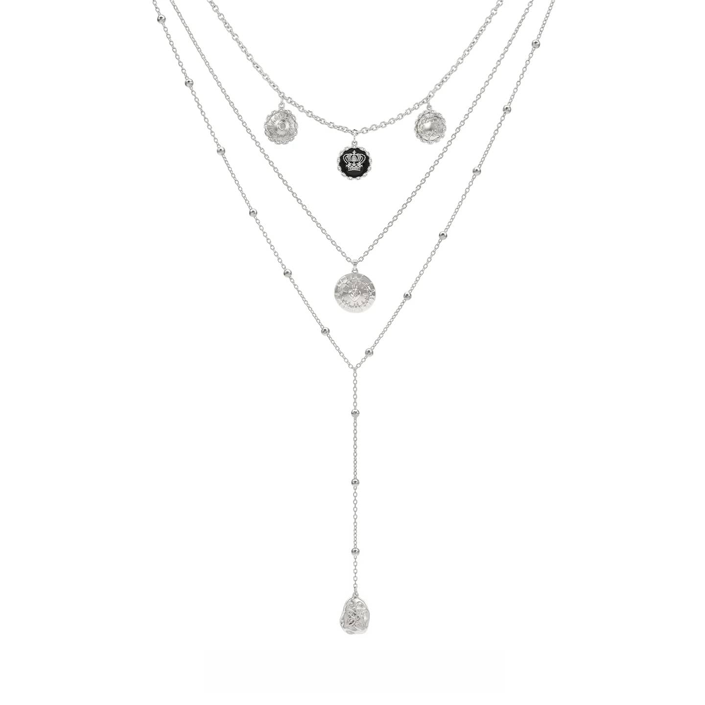 Kobine Women's Grunge Embossed Medallions Layered Necklace