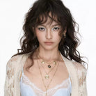 Kobine Women's Grunge Embossed Medallions Layered Necklace