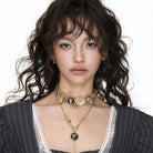 Kobine Women's Grunge Embossed Medallions Pearl Choker