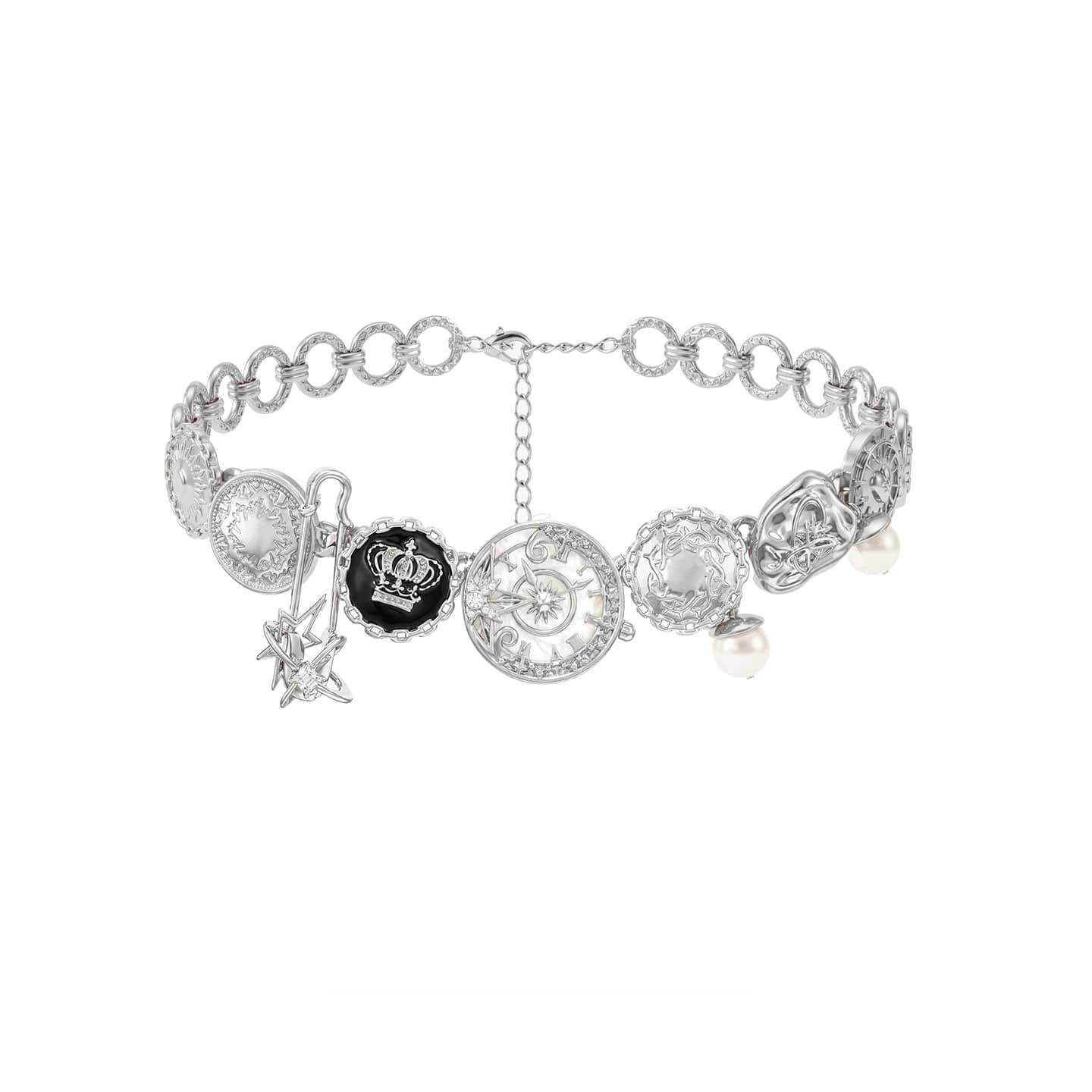 Kobine Women's Grunge Embossed Medallions Pearl Choker