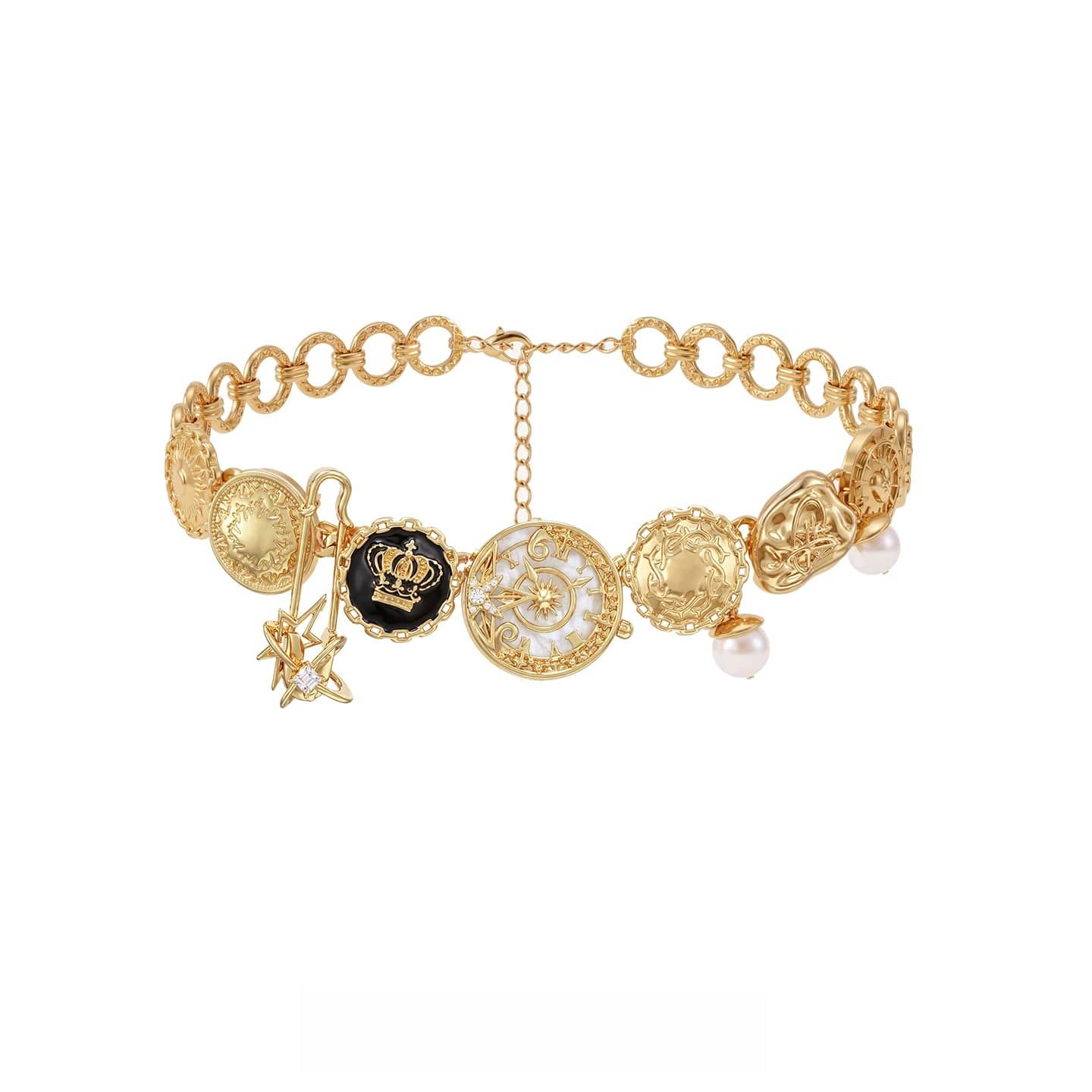 Kobine Women's Grunge Embossed Medallions Pearl Choker