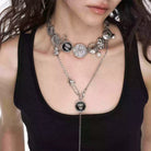 Kobine Women's Grunge Embossed Medallions Pearl Choker