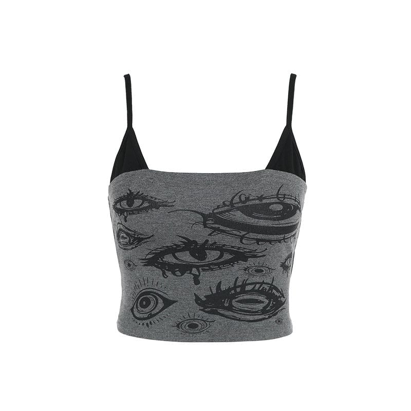 Kobine Women's Grunge Evil Eyes Printed Tank Top