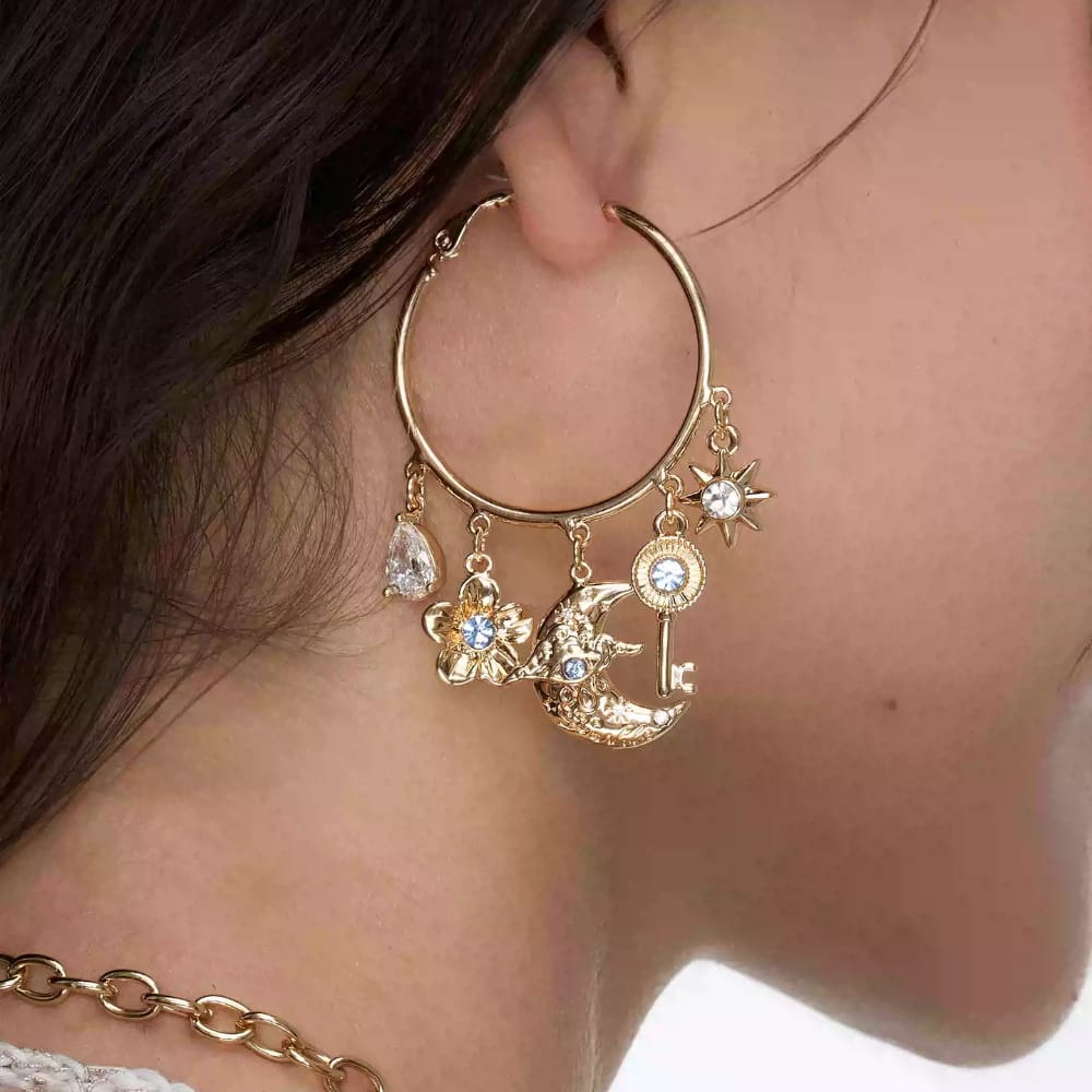 Kobine Women's Grunge Floral Key Crescent Earrings