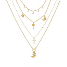 Kobine Women's Grunge Floral Key Crescent Layered Necklace