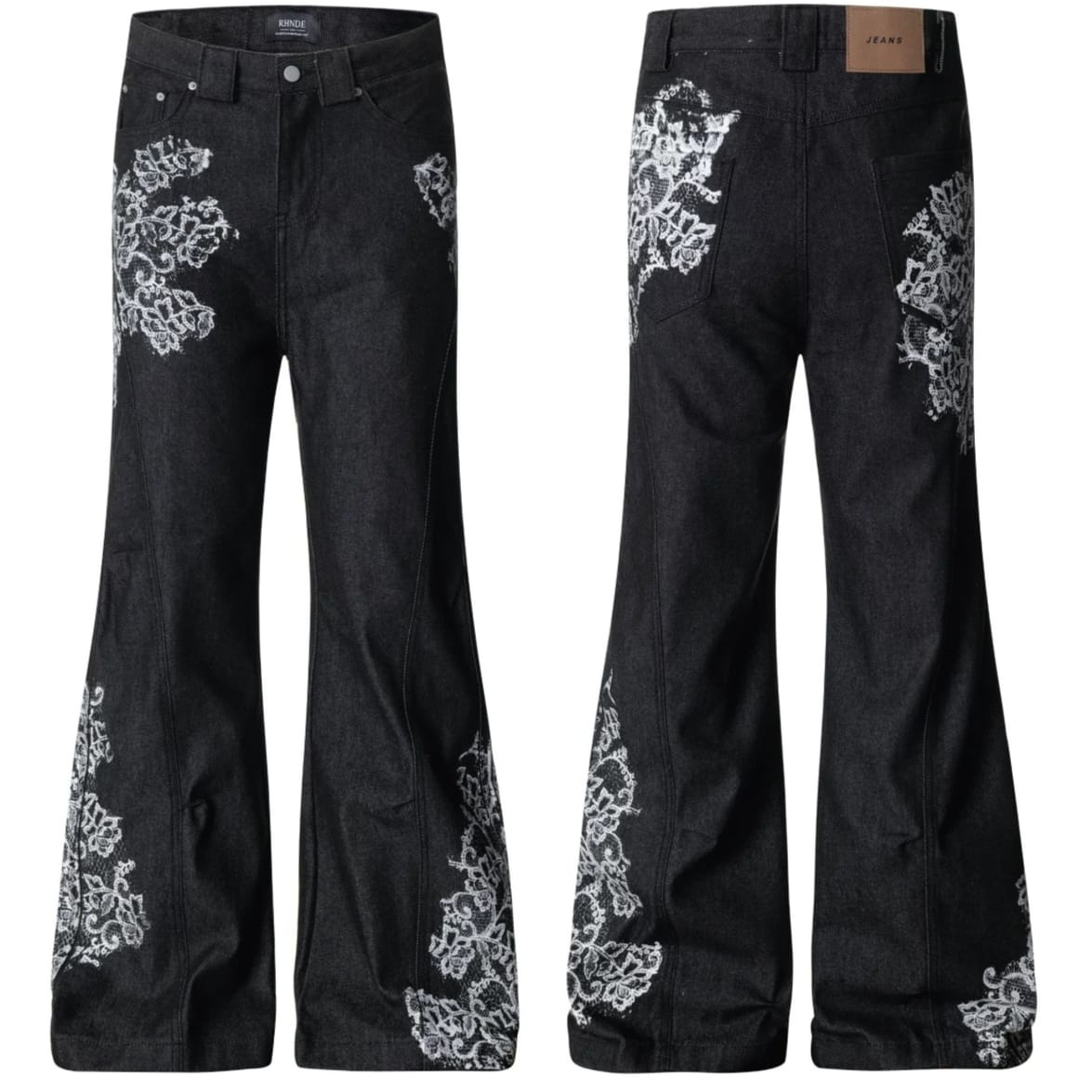 Kobine Women's Grunge Floral Lace Embroidered Flare Pants