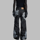 Kobine Women's Grunge Floral Lace Embroidered Flare Pants