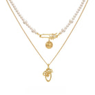 Kobine Women's Grunge Geometry Star Pearl Double Layer Necklace