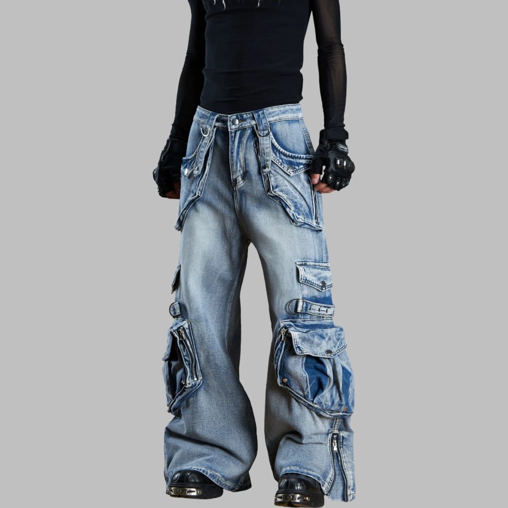 Kobine Women's Grunge Graphic Print Wide Leg Pants with Detachable Waist Sash