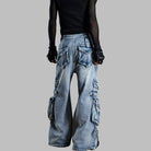 Kobine Women's Grunge Graphic Print Wide Leg Pants with Detachable Waist Sash