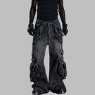 Kobine Women's Grunge Graphic Print Wide Leg Pants with Detachable Waist Sash