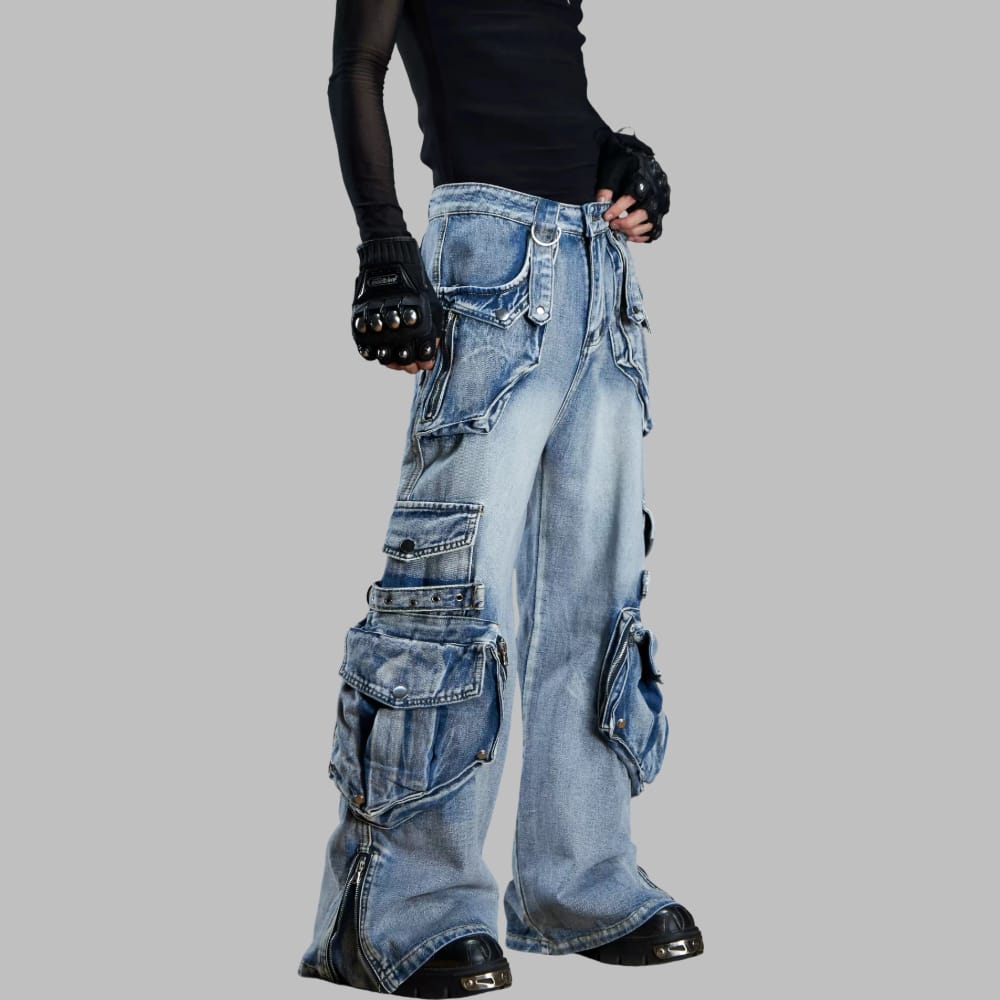 Kobine Women's Grunge Graphic Print Wide Leg Pants with Detachable Waist Sash