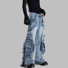 Kobine Women's Grunge Graphic Print Wide Leg Pants with Detachable Waist Sash