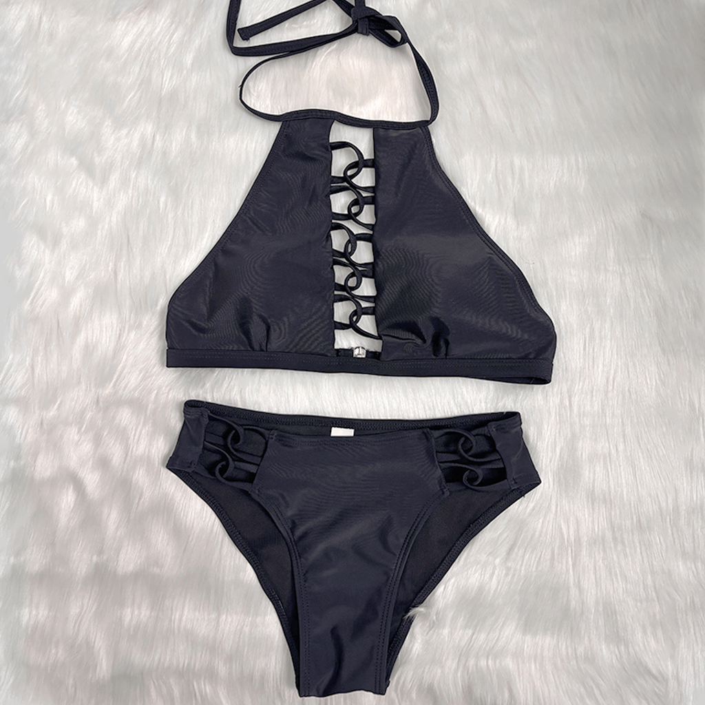Kobine Women's Grunge Halter Cutout Two Piece Bikini Set
