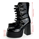 Kobine Women's Grunge Heart Buckles Layered Straps Platform Block Heel Boots