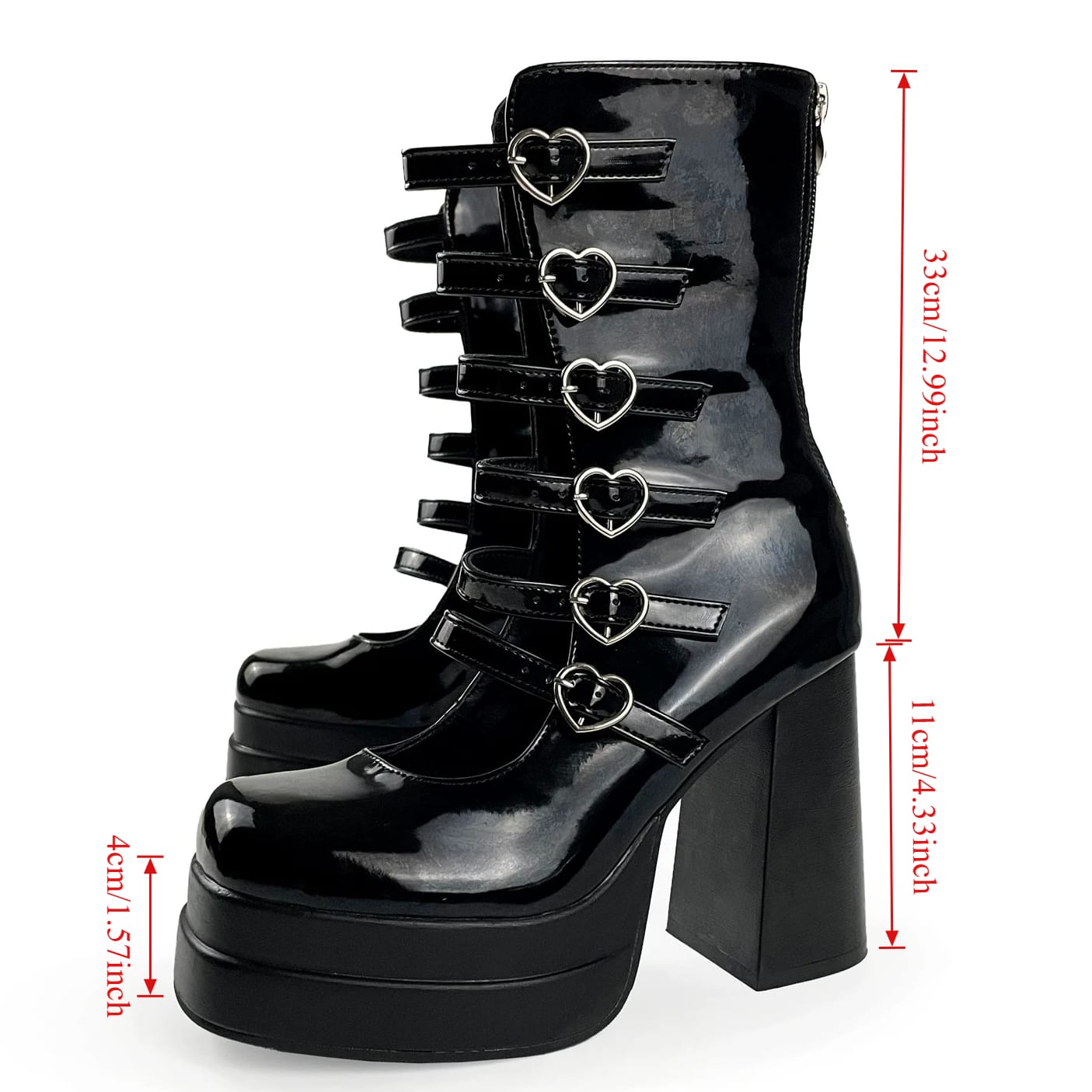 Kobine Women's Grunge Heart Buckles Layered Straps Platform Block Heel Boots